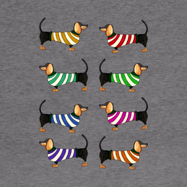 Little dachshund wearing stripped pullovers by estudioanzol